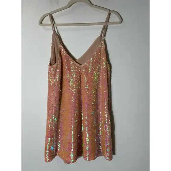 Buddy Love Peach Spaghetti Strap Sequince Mini Dress Sz S - Picture 2 of 2
